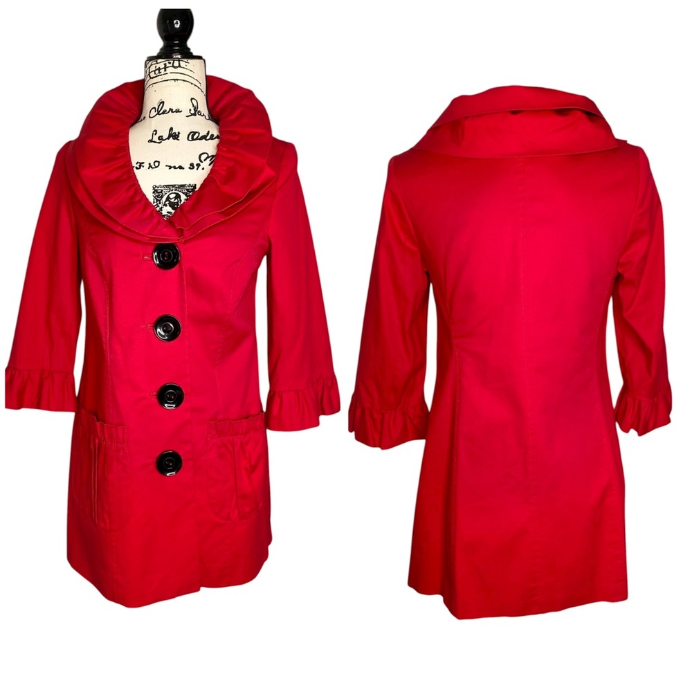 Randy Kemper Vintage Woman’s Pea Coat Candy Apple Red w/ Black Buttons Size 4